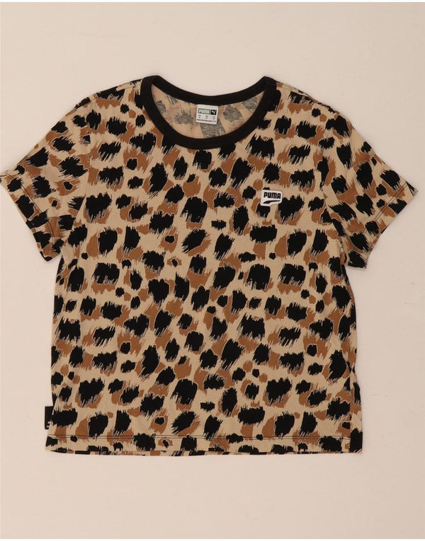 Puma Tricou Crop Top pentru femei UK 12 Medium Beige Animal Print Bumbac