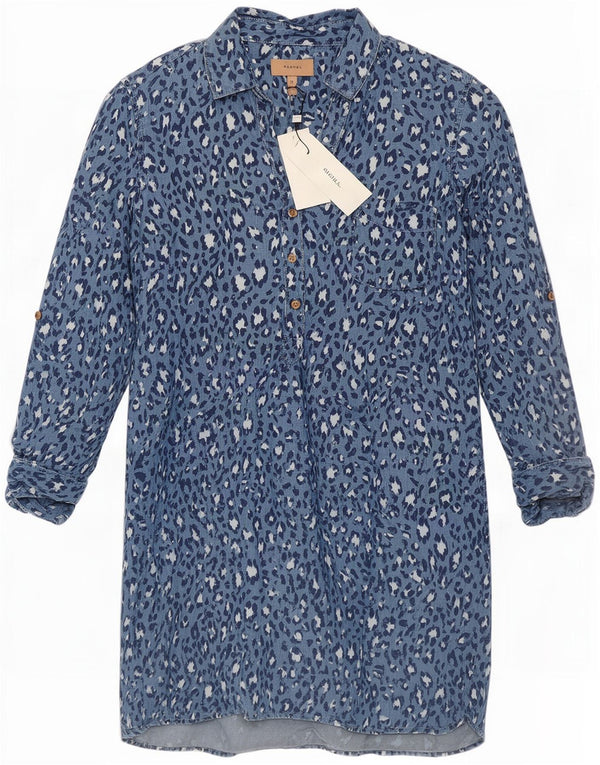 Rochie cămașă pulover pentru femei Kachel UK 12 Medium Blue Animal Print Lyocell