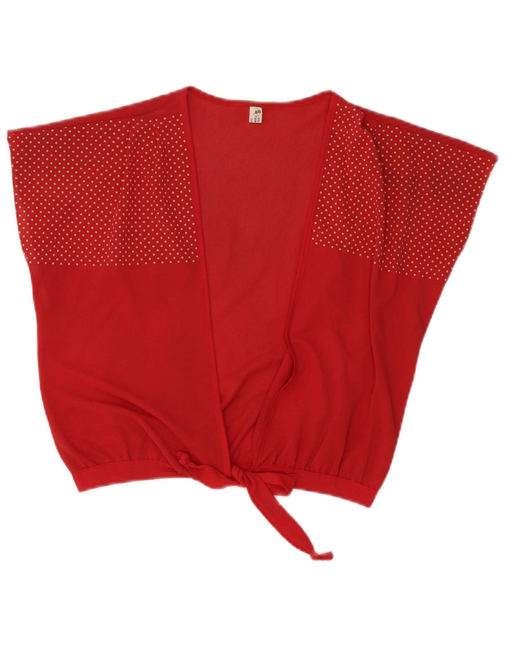 Top cardigan vintage pentru femei cu cravată în față IT 46 triacetat mare cu pete roșii