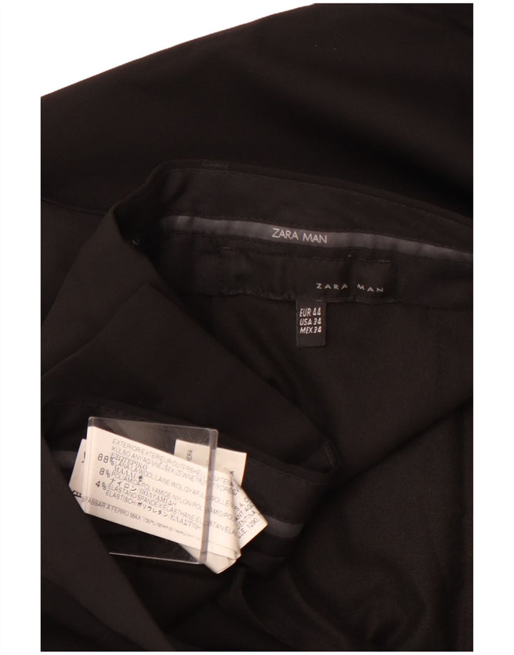 Pantaloni Drepți ZARA Bărbați EU 44 Mari L34 L31 Lână Neagră