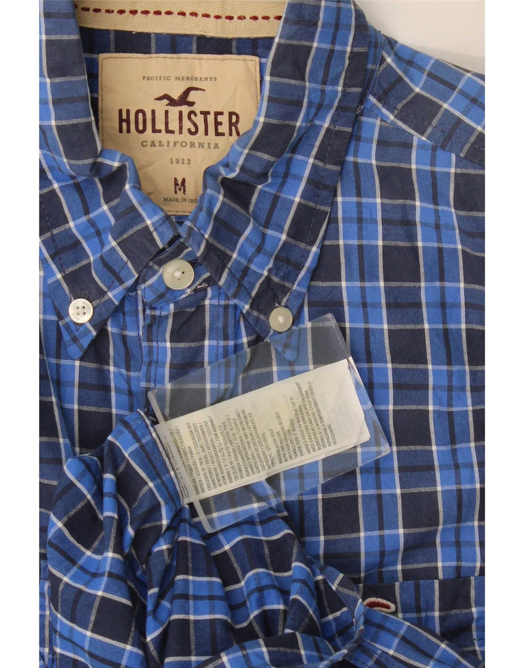 Cămașă Hollister pentru bărbați, bumbac cu carouri albastru mediu