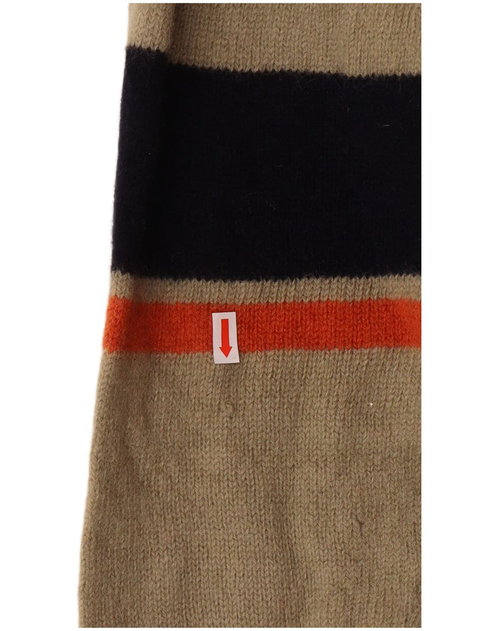 Pulover Kappa pentru damă, cu fermoar, cu gât, lână cu dungi, bej mediu, clasic