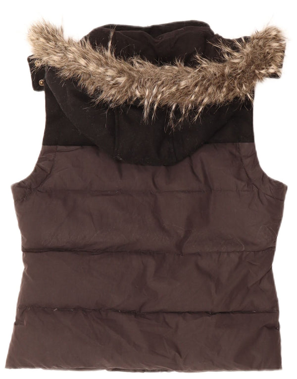 JACK WILLS Gilet căptușit cu glugă pentru femei UK 12 Medium Black Colorblock
