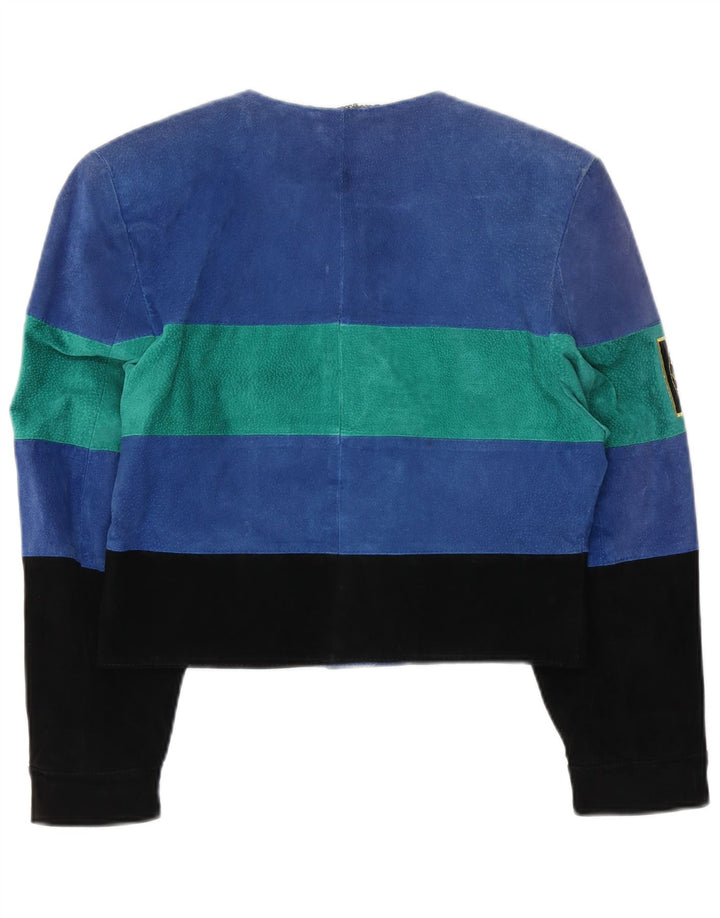 C & A Jachetă de piele crop grafică pentru femei UK 12 Medium Blue Colorblock