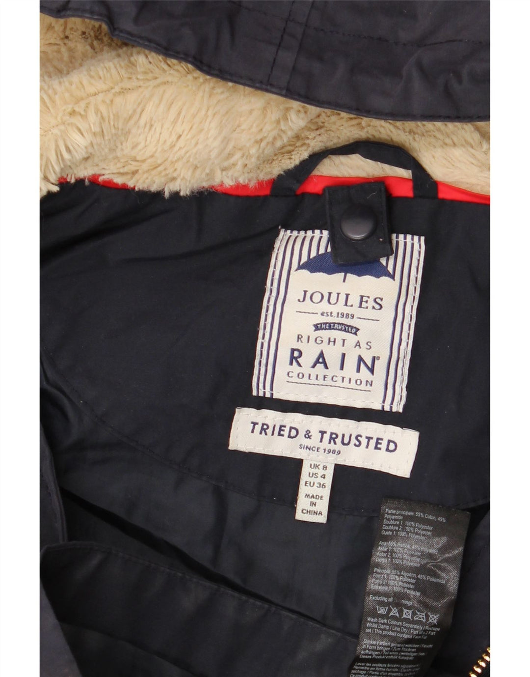 Jachetă de ploaie supradimensionată cu glugă pentru femei Joules UK 8, bumbac, albastru bleumarin mic