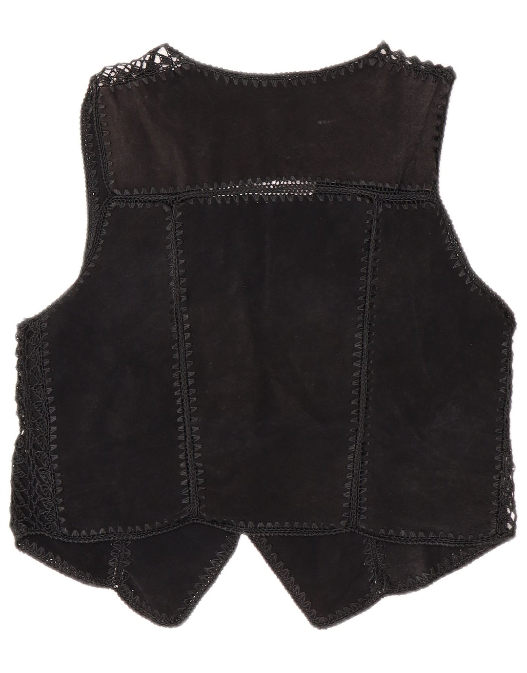 Vestă de damă vintage din piele intoarsa UK 14 Medium Black Patchwork