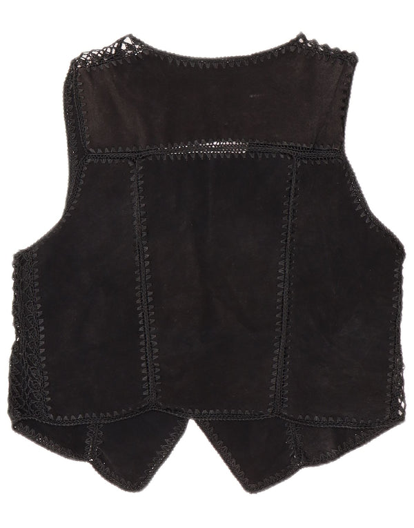 Vestă de damă vintage din piele intoarsa UK 14 Medium Black Patchwork