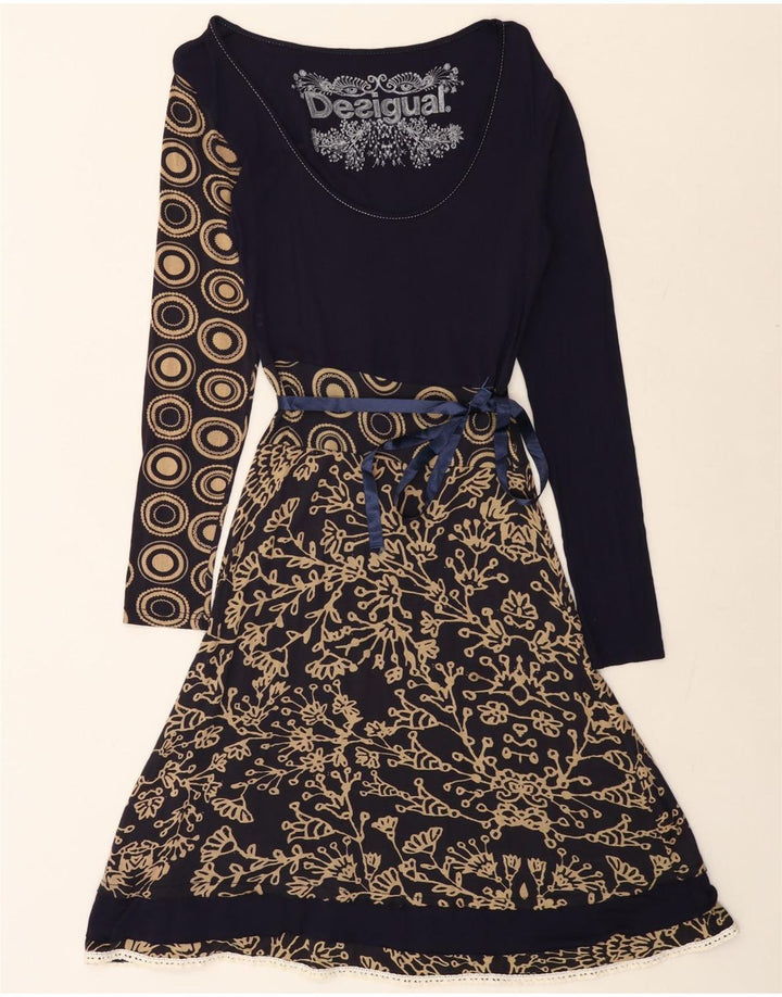 DESIGUAL Rochie A-Line Grafică pentru Femei UK 12 Medium Bleumarin Floral