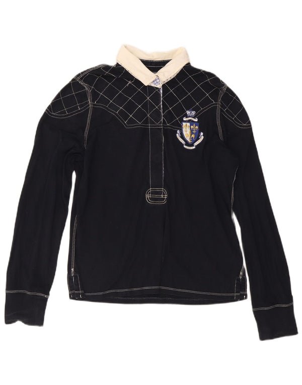 Tricou polo Rugby cu mânecă lungă pentru femei Ralph Lauren UK 18 XL Bumbac bleumarin