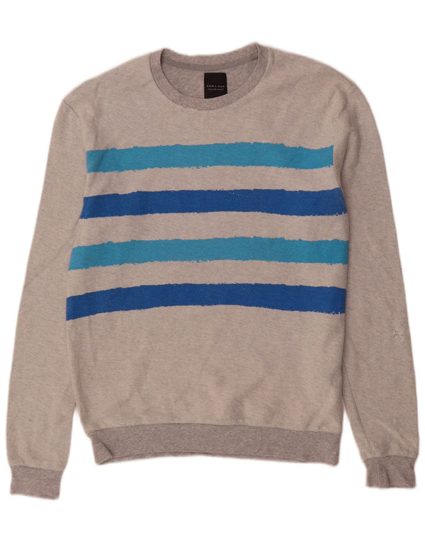 Zara Mens Sweatshirt Jumper Medium Grey Striped