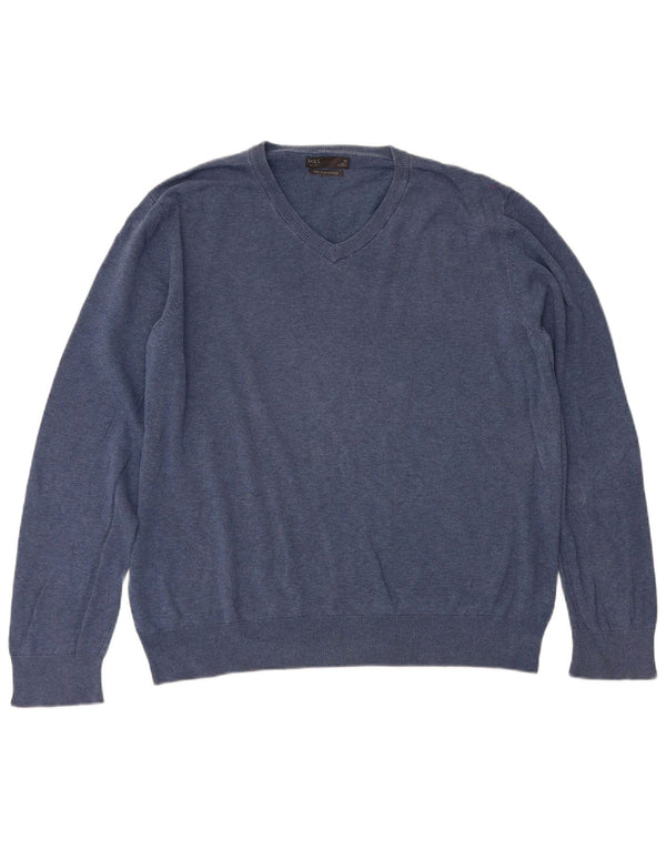 Pulover pentru bărbați Marks & Spencer, cu decolteu în V, XL, bumbac bleumarin
