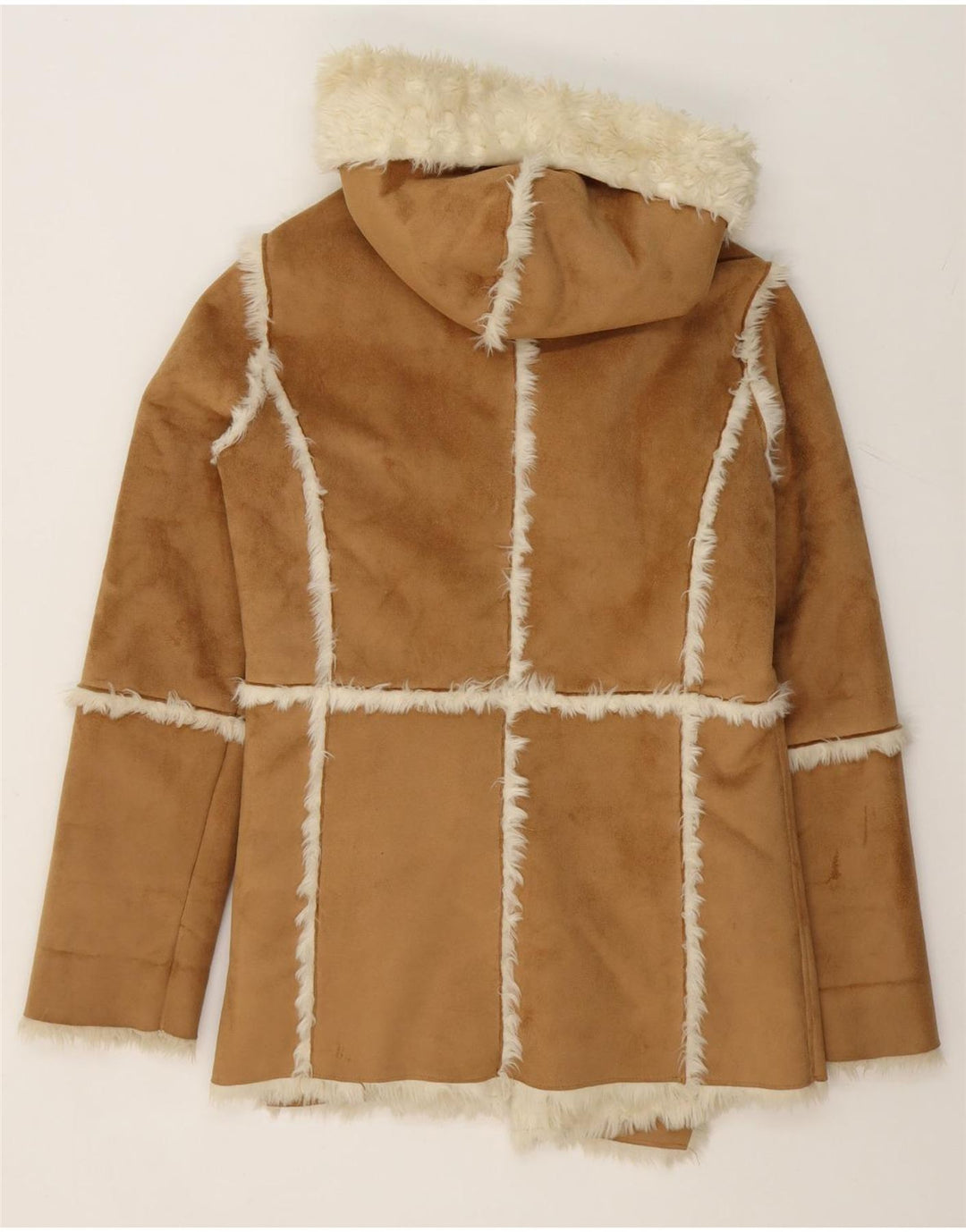BLACK RIVET Womens Hooded Shearling Coat UK 14 Medium Brown Vintage Black Rivet and Second-Hand Black Rivet from Messina Hembry 