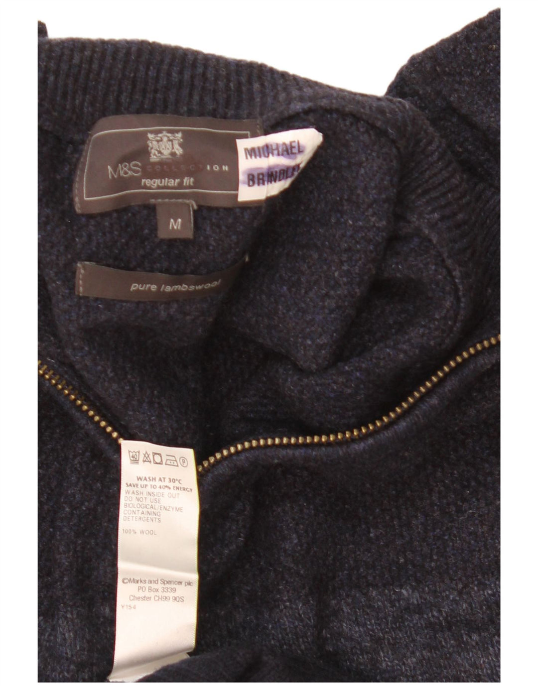 Pulover pentru bărbați Marks & Spencer, cu fermoar, cu decolteu, mediu, bleumarin, color block