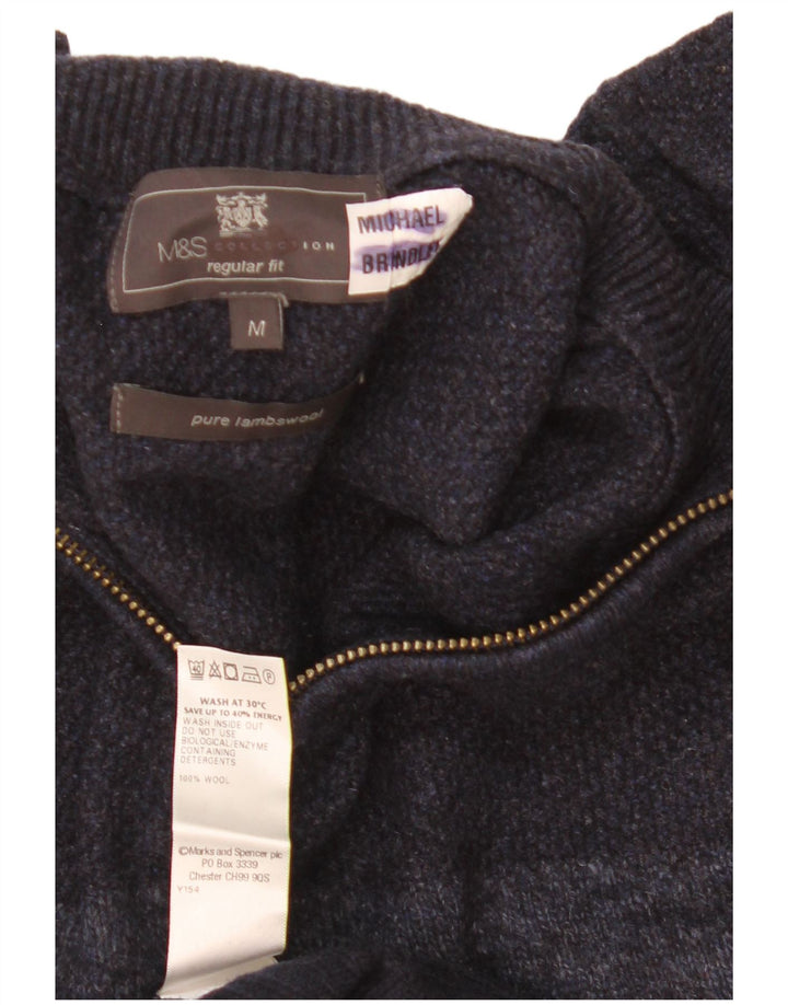 Pulover pentru bărbați Marks & Spencer, cu fermoar, cu decolteu, mediu, bleumarin, color block