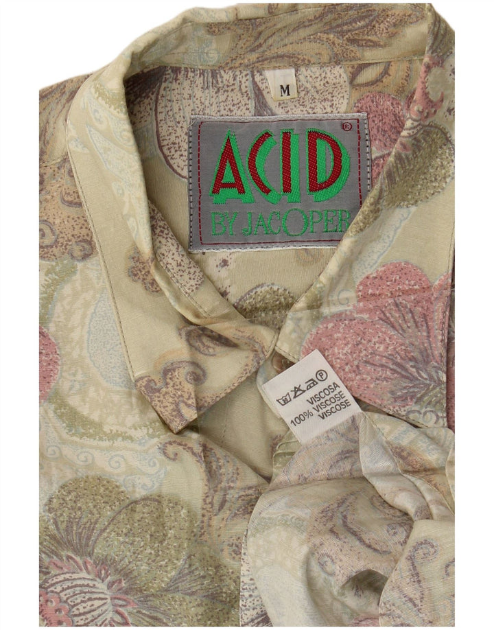 Cămașă Vintage Bărbați Medium Bej Floral Vâscoză