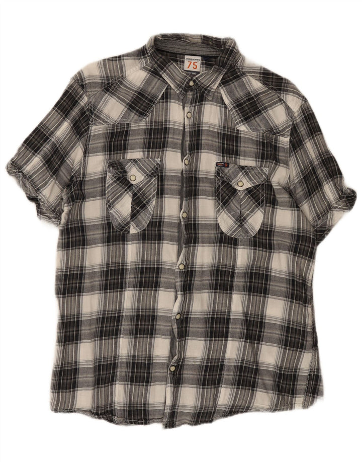 Cămașă Jack & Jones pentru bărbați cu mânecă scurtă din flanel, mare, gri din bumbac
