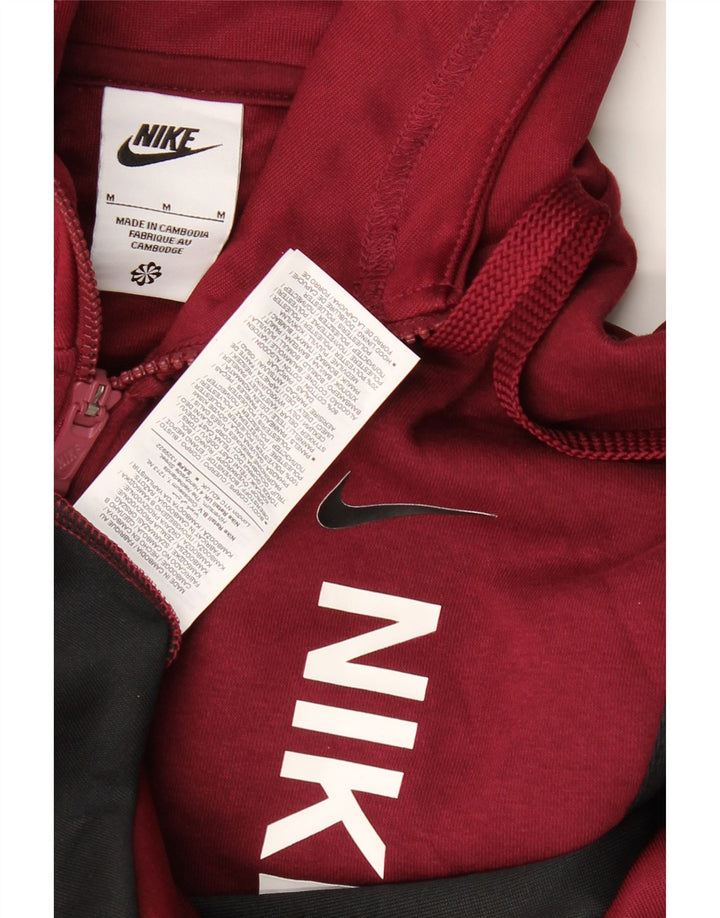 Pulover NIKE pentru bărbați, cu grafică, cu fermoar, poliester color-bloc de culoare burgundă
