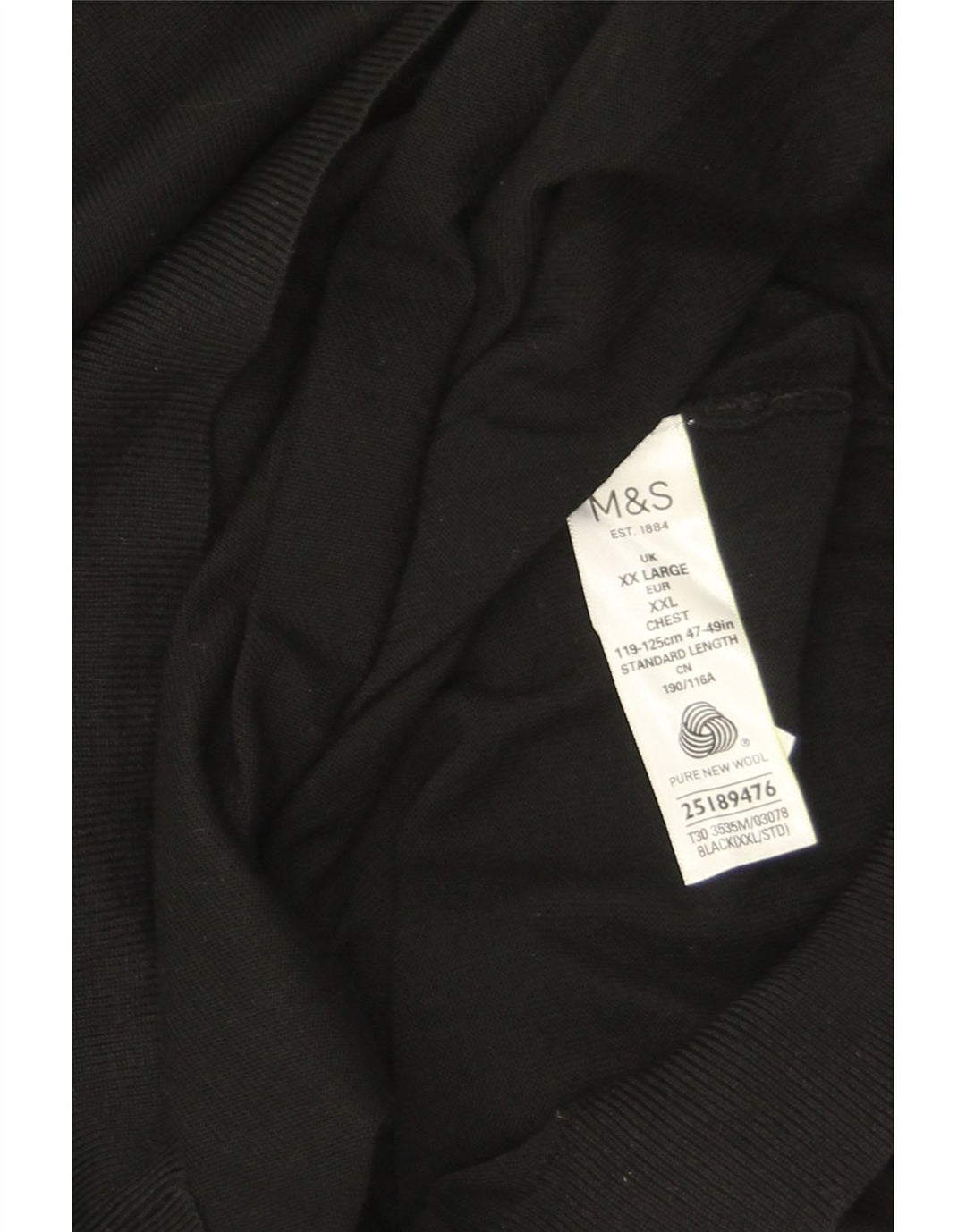 Pulover pentru bărbați Marks & Spencer, cu decolteu în V, 2XL, lână merinos neagră