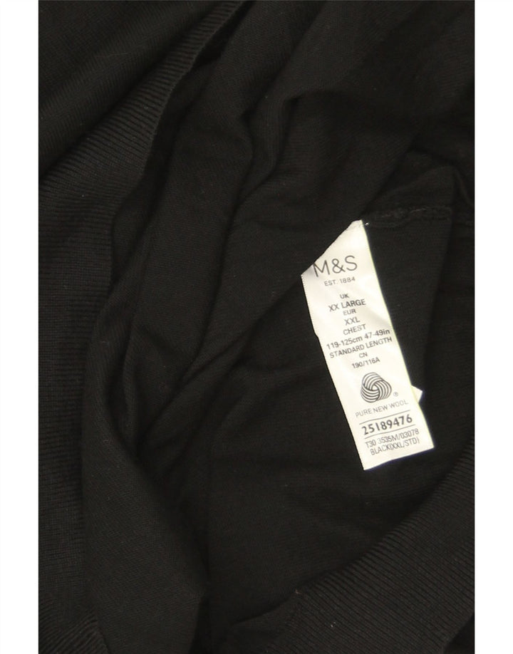 Pulover pentru bărbați Marks & Spencer, cu decolteu în V, 2XL, lână merinos neagră