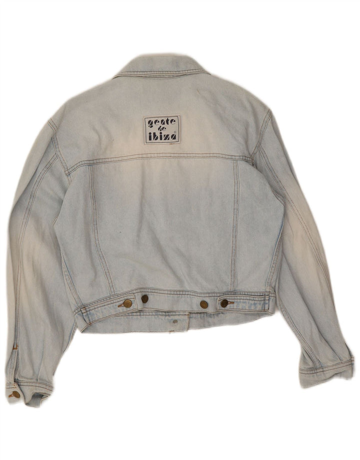 Jachetă vintage de denim cu grafică pentru femei UK 10 mic, albastru, bumbac