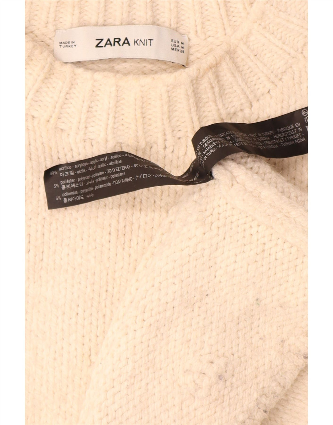 Pulover supradimensionat pentru femei Zara, cu gâtul turn, UK 14 Medium Bej Acrilic