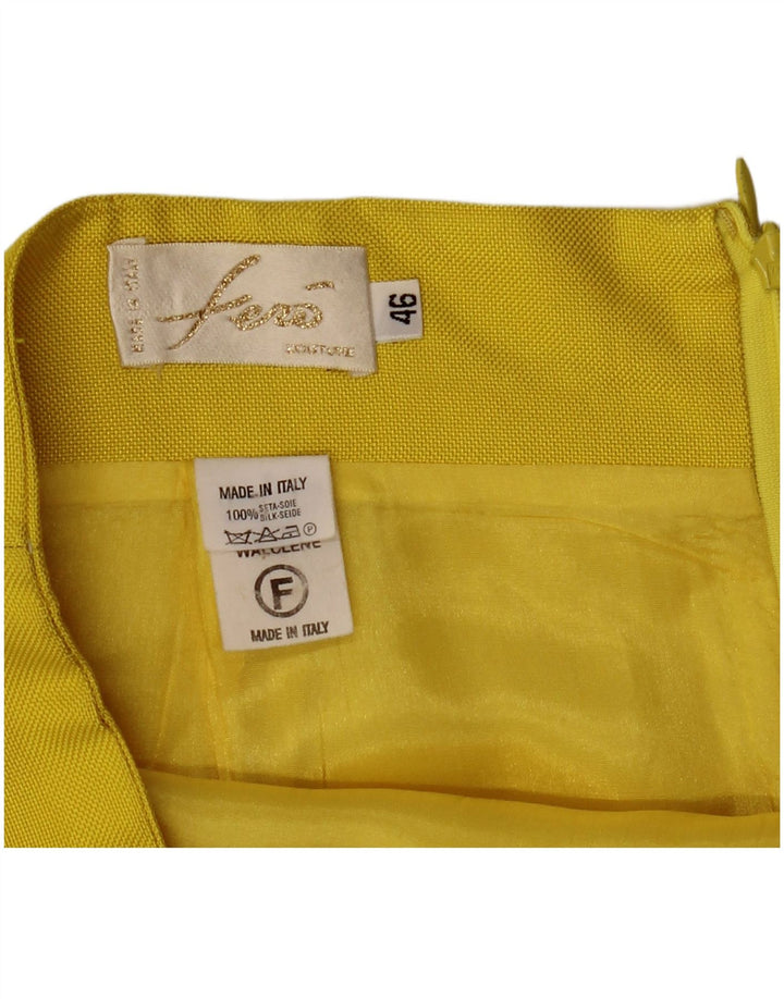 Set fuste 2 piese pentru femei vintage cu 4 nasturi IT 46 mare W32 mătase galbenă