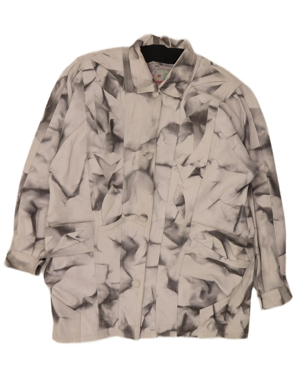 Palton de piele VINTAGE pentru femei, cu croiala largi, UK 20 2XL, gri geometric