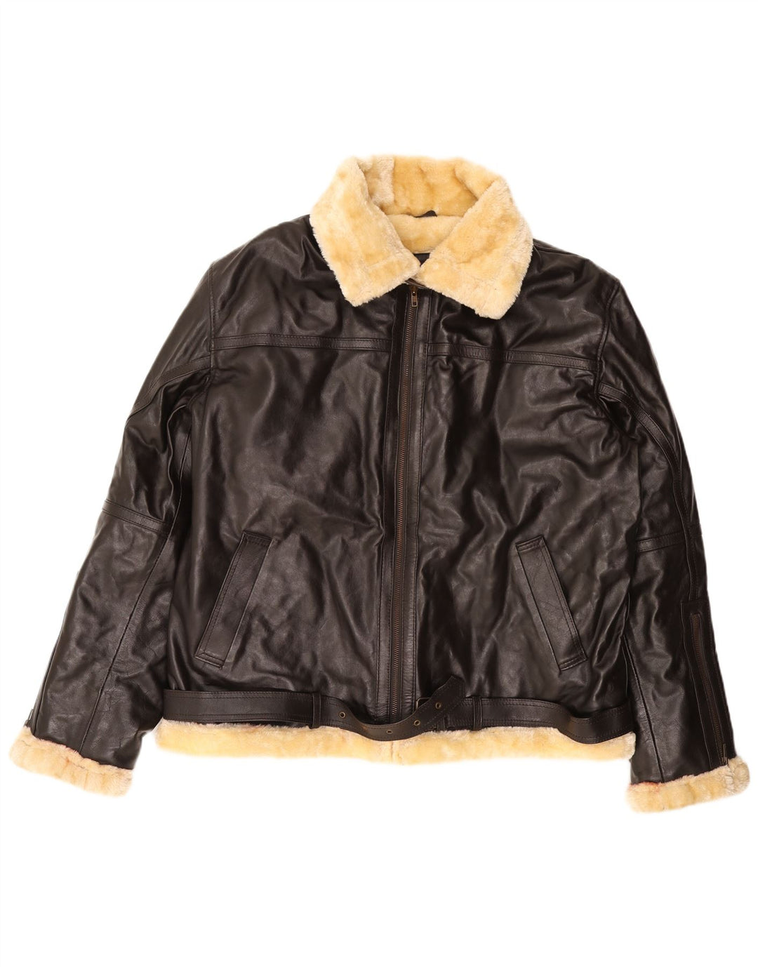 Jachetă din shearling pentru bărbați VINTAGE UK 50 5XL piele maro