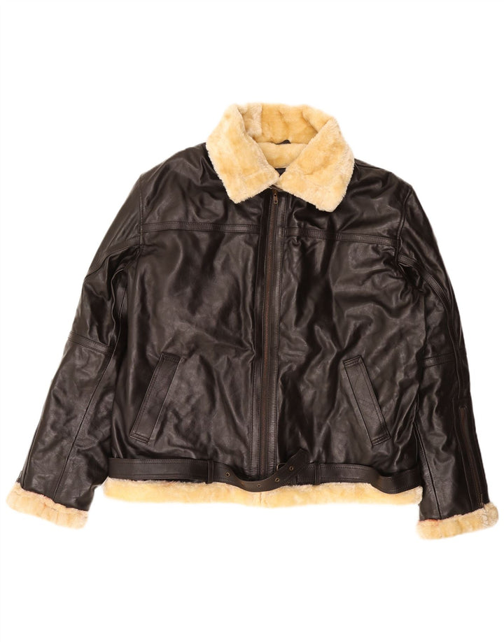 Jachetă din shearling pentru bărbați VINTAGE UK 50 5XL piele maro