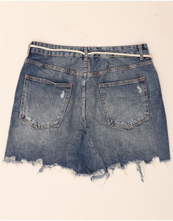 Pantaloni scurți din denim învechit pentru femei Zara EU 42 Large W32 Blue Bumbac