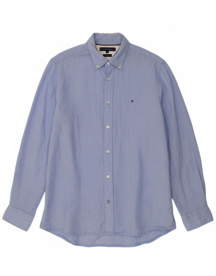 TOMMY HILFIGER Mens Regular Fit Shirt Large Blue Linen