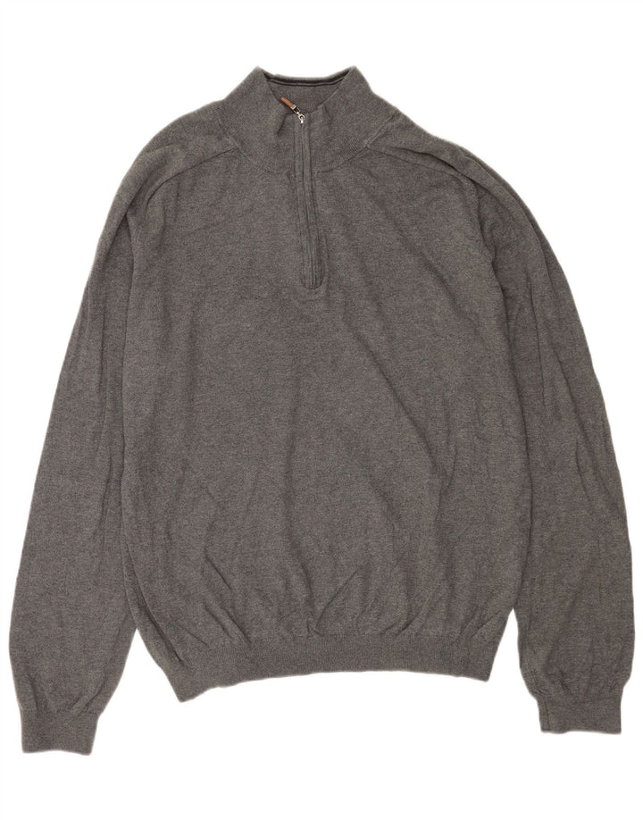 EDDIE BAUER Pulover pentru bărbați cu fermoar și gât, bumbac mare, gri