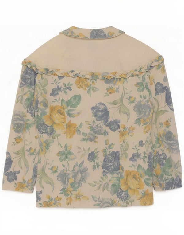 Bluză de epocă pentru femei, cămașă cu mâneci 3/4 UK 14 Medium White Floral