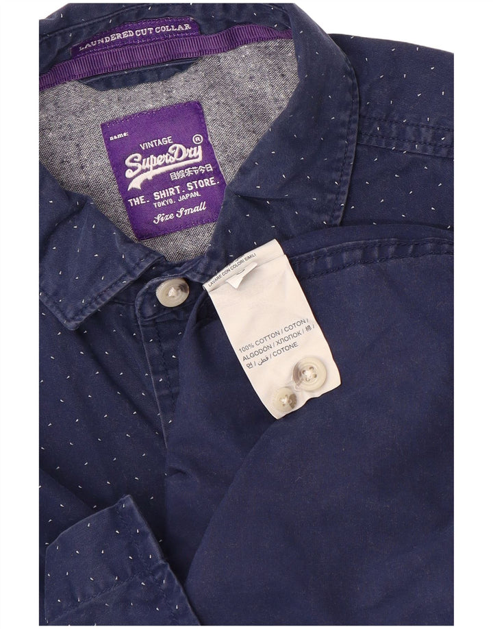 Cămașă pentru bărbați Superdry, mică, albastru, bumbac cu pete