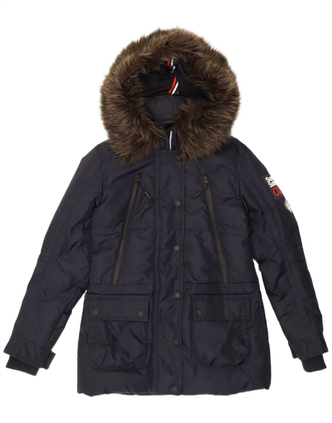 Jachetă căptușită cu glugă cu glugă Superdry pentru femei UK 12, nailon mediu bleumarin