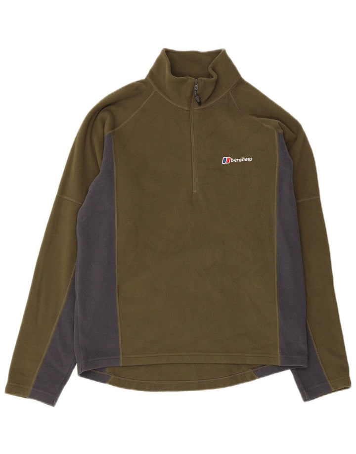 BERGHAUS Pulover pentru bărbați, cu fermoar și gât, din lână, din poliester color kaki mic