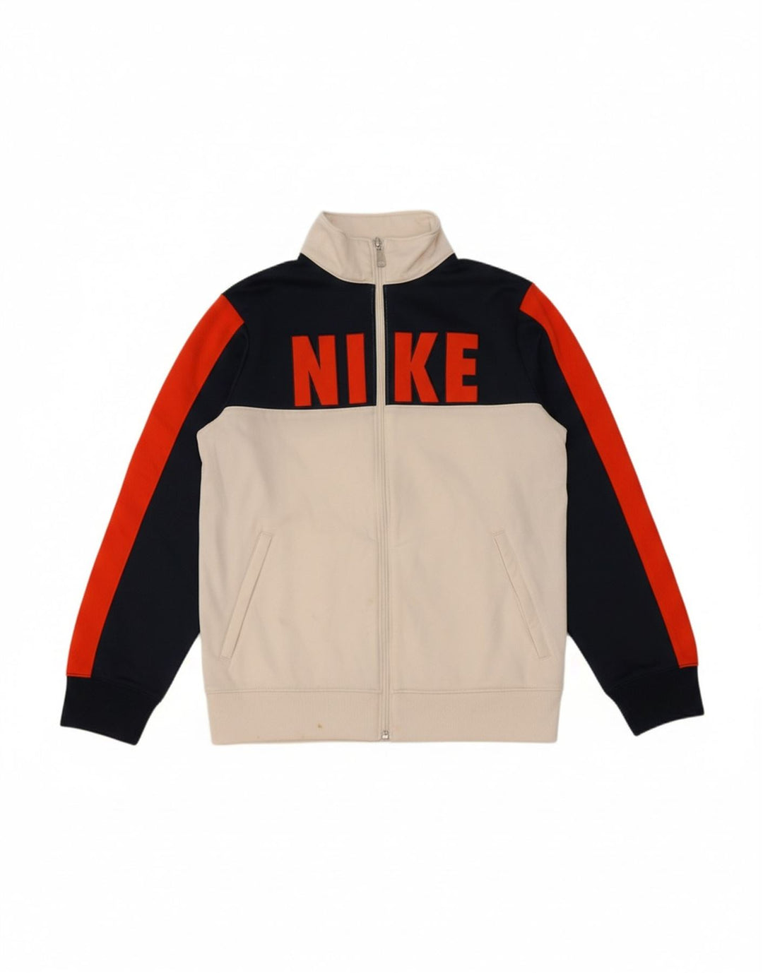 NIKE Boys Graphic Tracksuit Top Jacket 12-13 Years Large White Colourblock