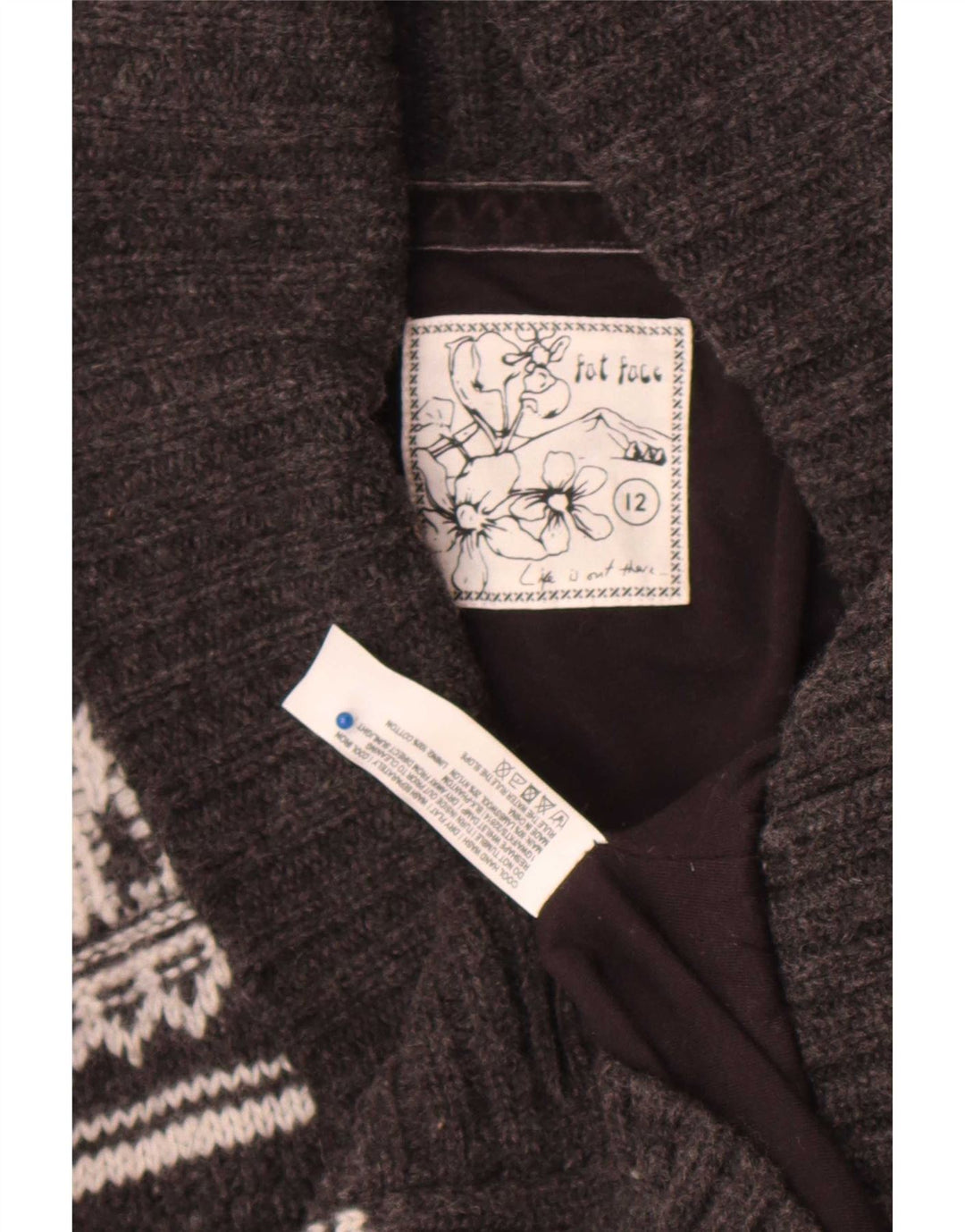 Pulover cardigan pentru femei Fat Face UK 12 Medium Gri Fair Isle Lambswool