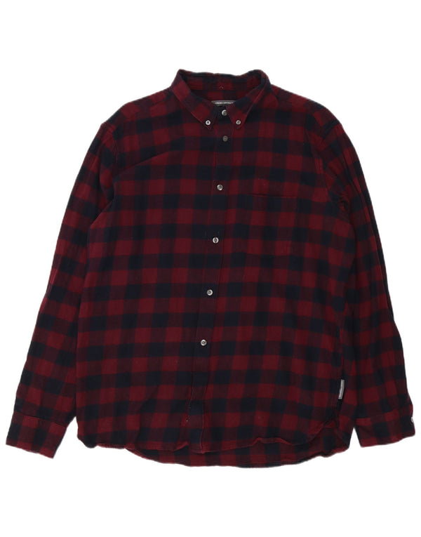 Cămașă de flanel pentru bărbați French Connection, bumbac vichy burgundy 2XL