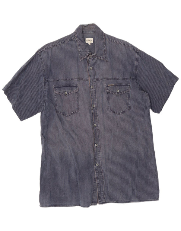 Cămașă cu mânecă scurtă pentru bărbați Calvin Klein Jeans XL bleumarin cu dungi