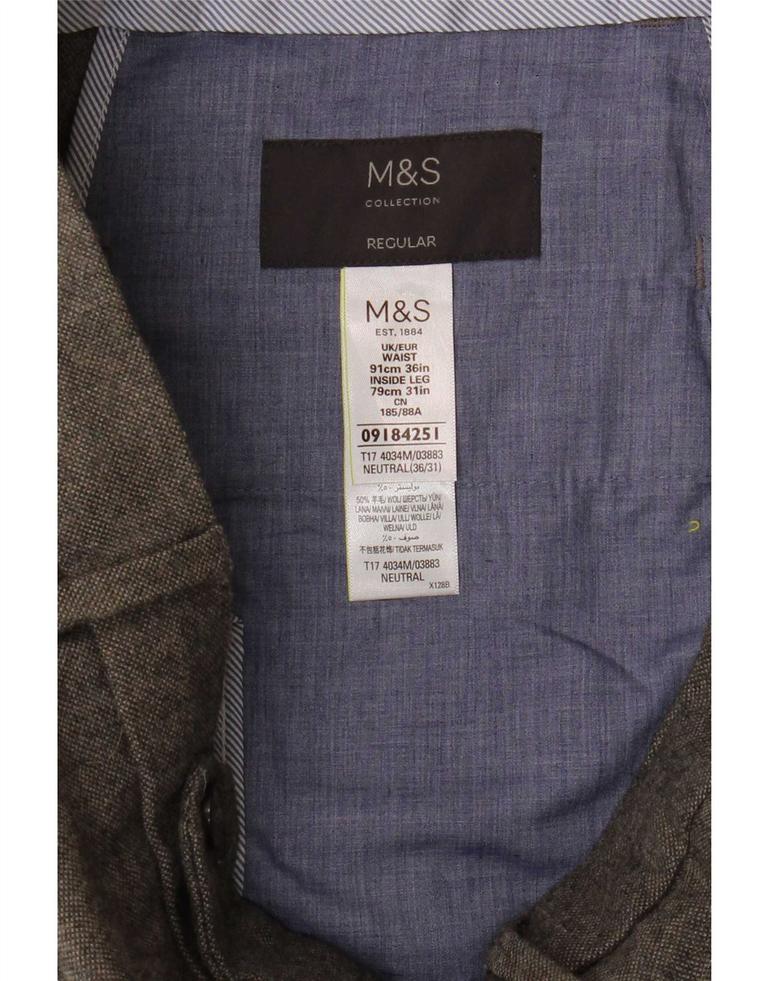 Pantaloni de costum obișnuiți drepti pentru bărbați Marks & Spencer L36 L31 poliester gri