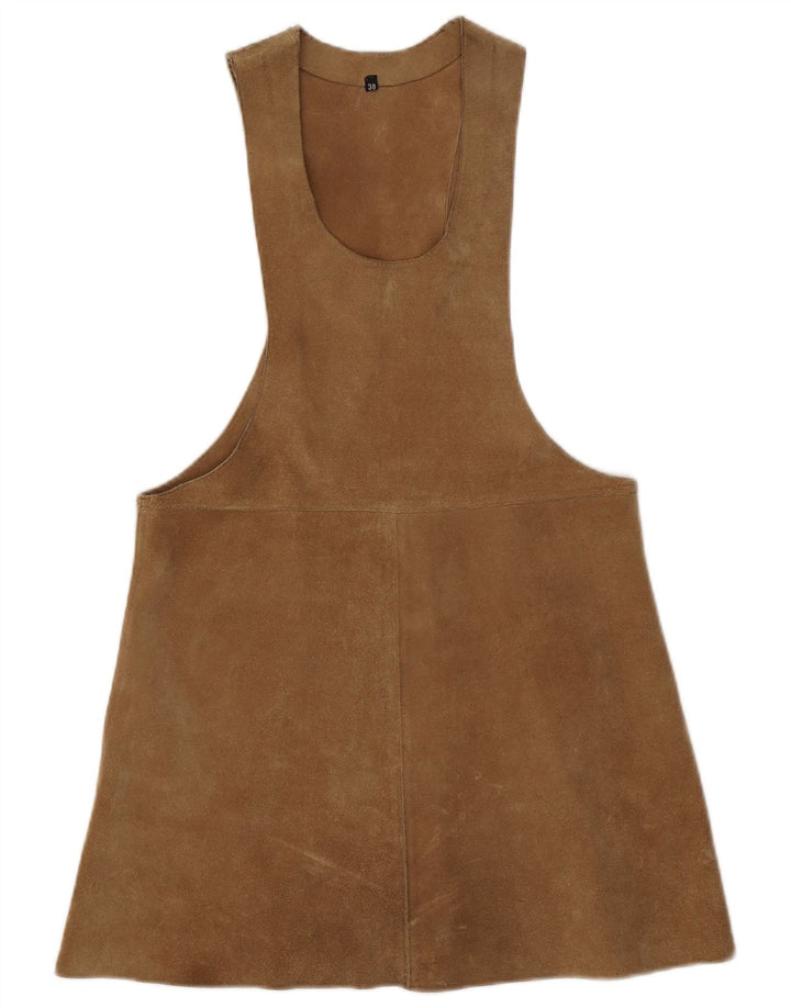 Rochie vintage pentru femeie din piele intoarsa, maro mediu, EU 38