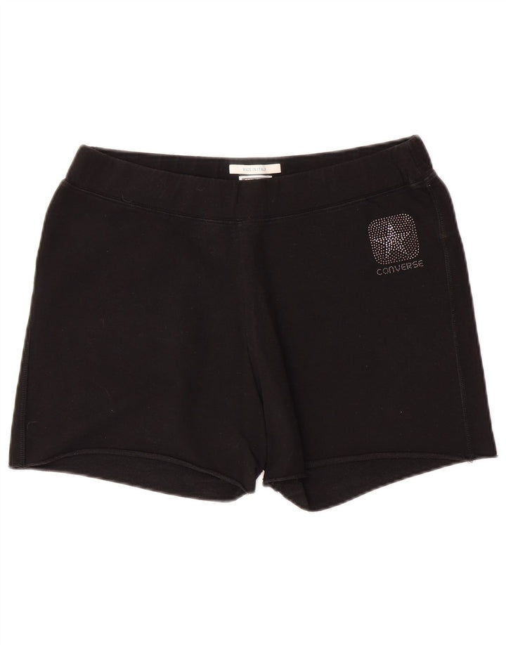 CONVERSE Womens Sport Shorts UK 12 Medium  Black Cotton