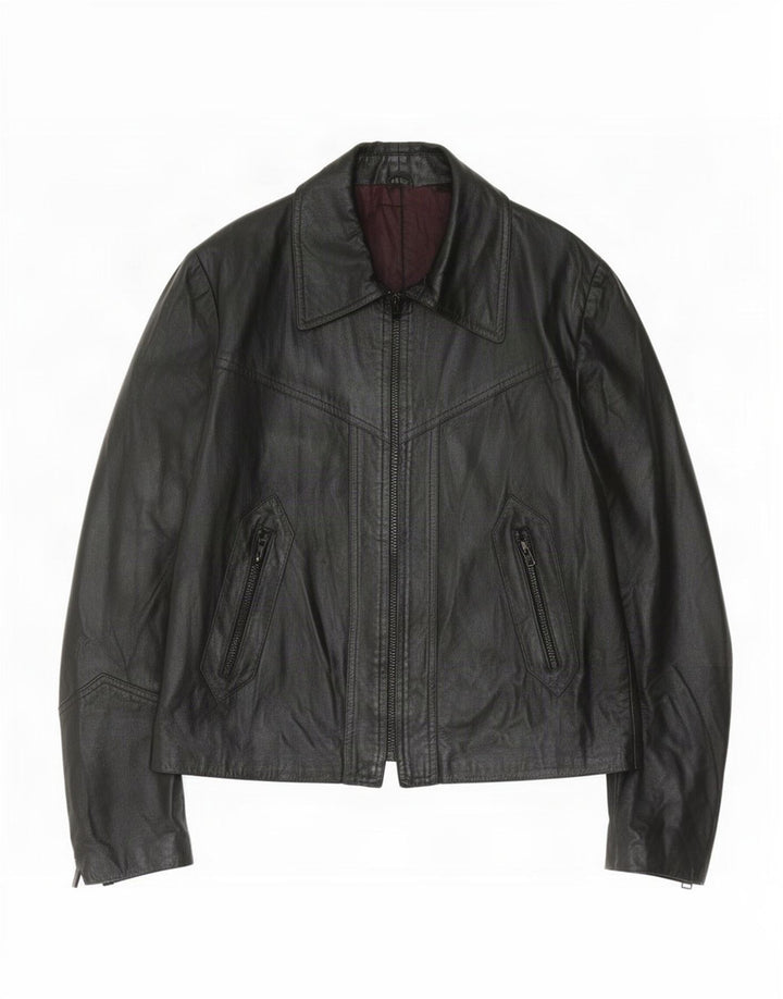 Jachetă de piele vintage pentru femei UK 14 Medium Black