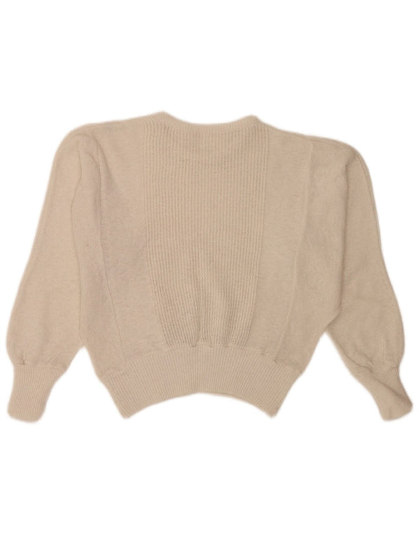 Pulover vintage pentru femei Crop Batwing Crew Deck Pulover UK 14 Large Off White