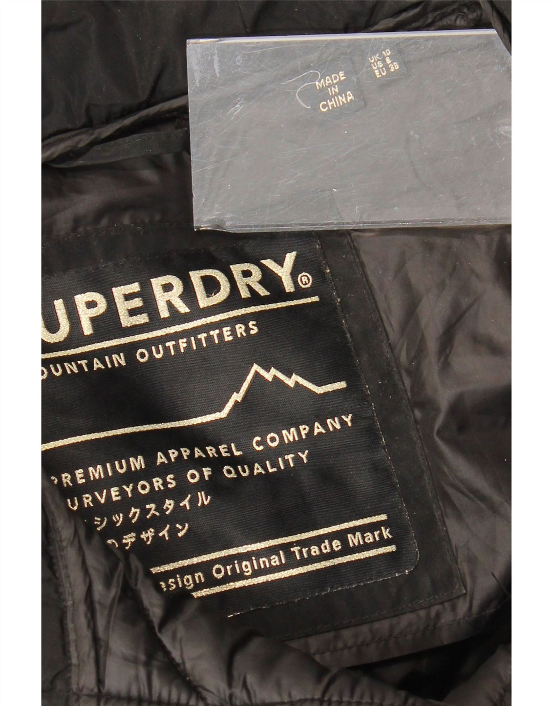 SUPERDRY Palton căptușit cu glugă pentru femei UK 10 Poliester negru mic