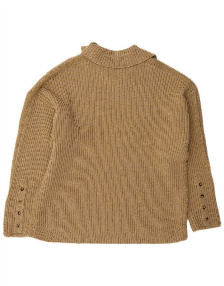 Indi & Cold Pulover cu gât polo pentru femei UK 14 Medium Beige Lână