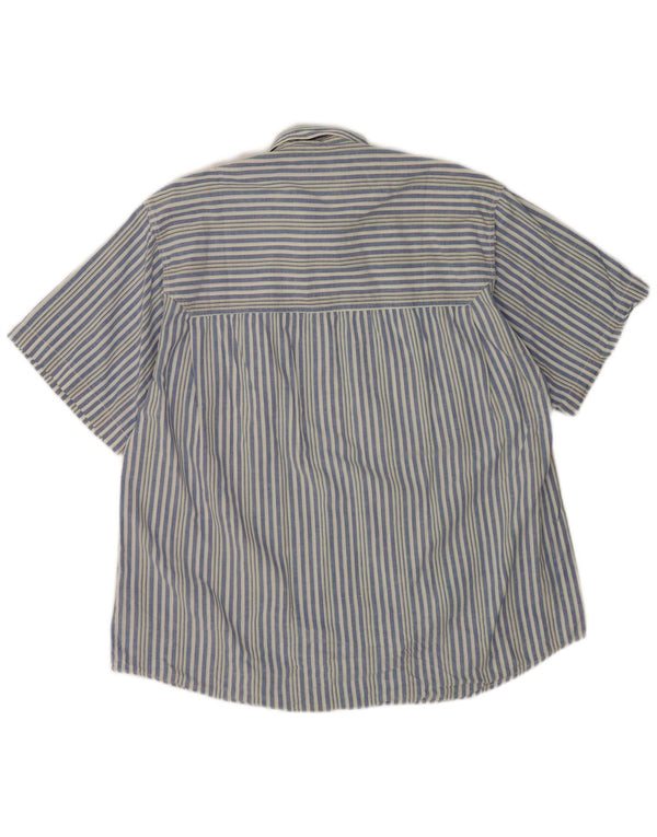 Cămașă Vintage pentru bărbați cu mânecă scurtă, bumbac cu dungi albastre medii