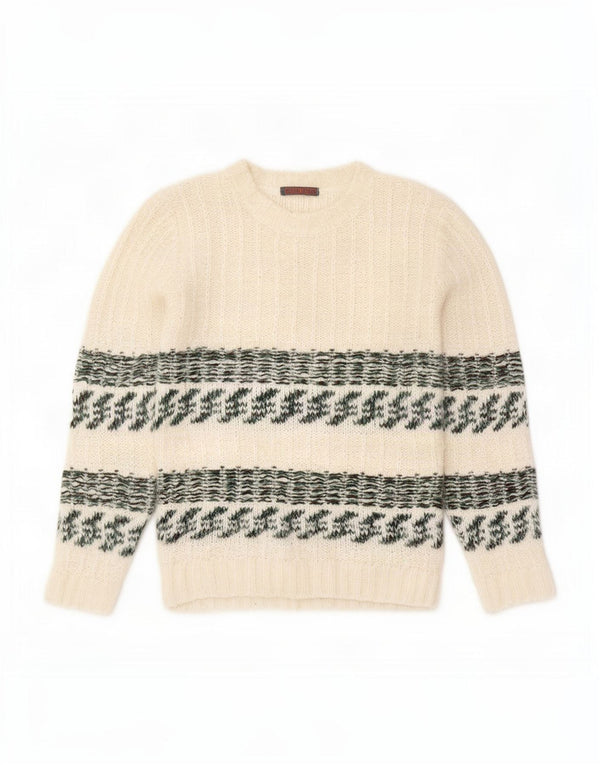 Pulover vintage pentru femei cu decolteu triplu UK 14 Medium White Fair Isle Lână
