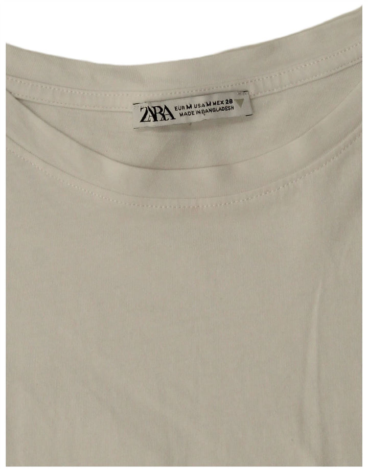 Tricou Crop pentru femei Zara UK 14 Bumbac alb mediu
